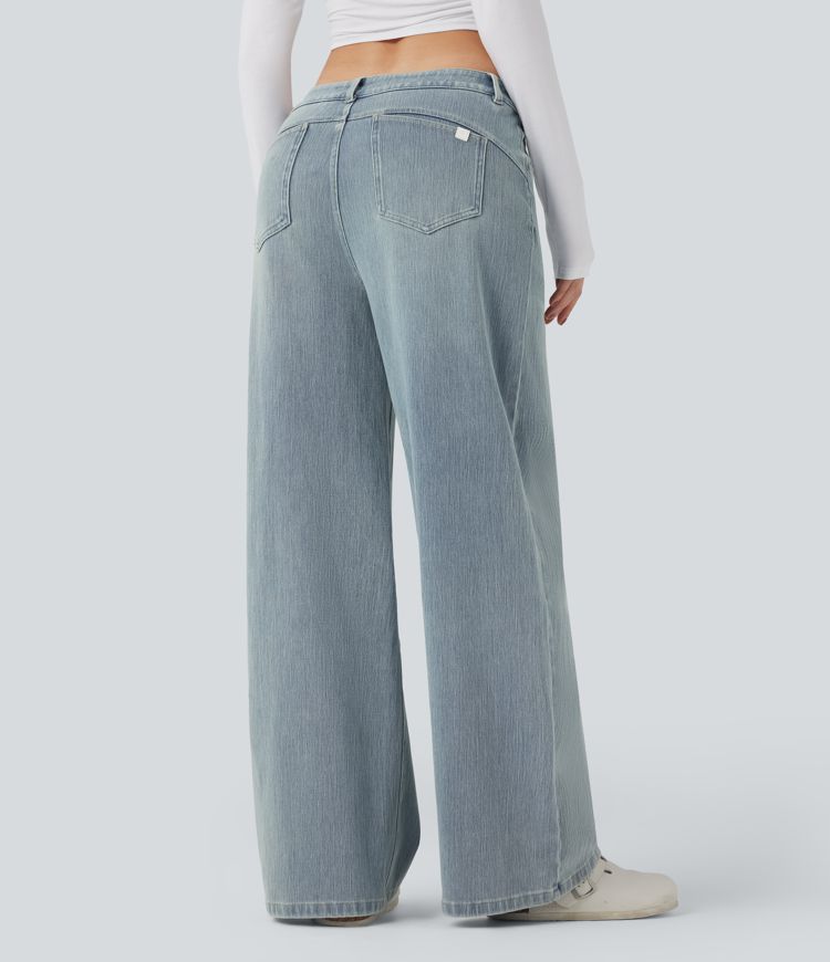 Jean large délavé Halara Flex™ taille mi-haute avec poches