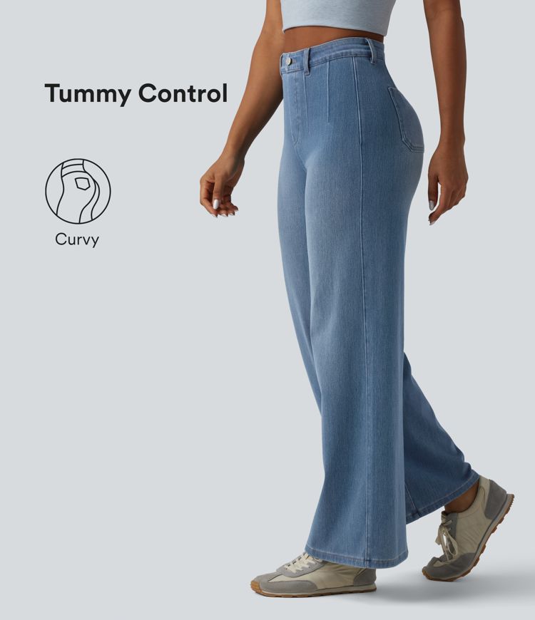 Jean large décontracté Halara Flex™ Curvy taille haute gainant avec poches