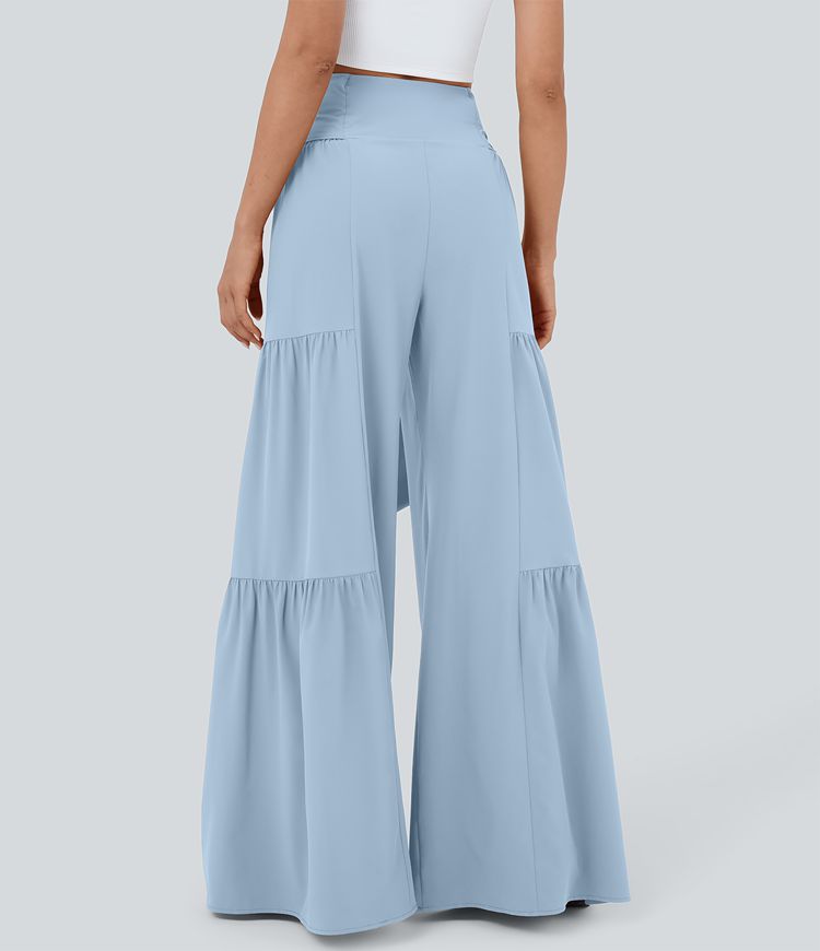Breezeful™ Pantalon Large Casual Taille Haute Froncé à Nouer Devant et Dos Fluide Séchage Rapide