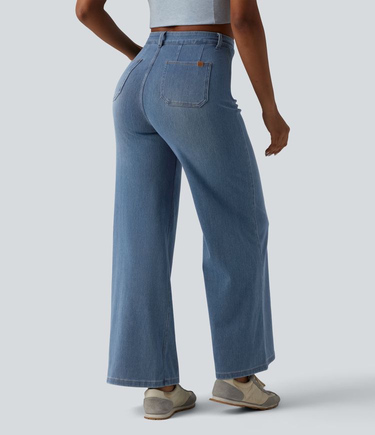 Jean large décontracté Halara Flex™ Curvy taille haute gainant avec poches